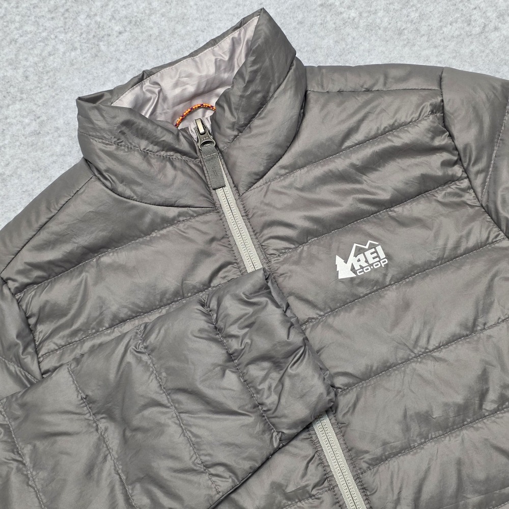 REI Co Op Kids Puffer Jacket Gray Zip Up Lightweight Insulated Size M 10/12